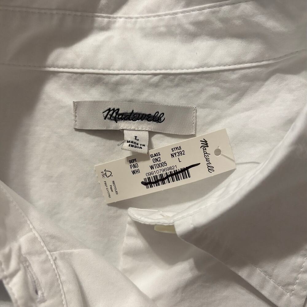 Madewell Women’s Large The Easy Shirt 100% Cotton Poplin Button Front White - Picture 4 of 11
